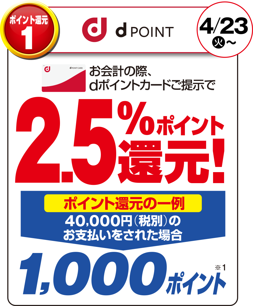 dポイント 2.5%ポイント還元