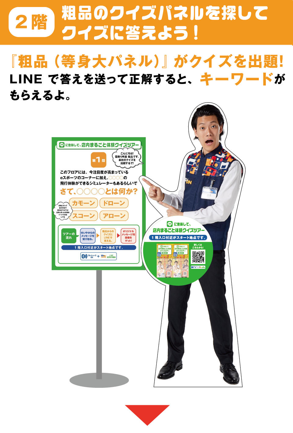 2階粗品のクイズパネルを探してクイズに答えよう!