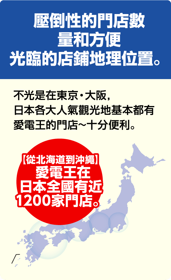 壓倒性的門店數量和方便光臨的店鋪地理位置。