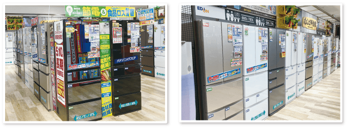 店頭に並ぶ冷蔵庫の写真
