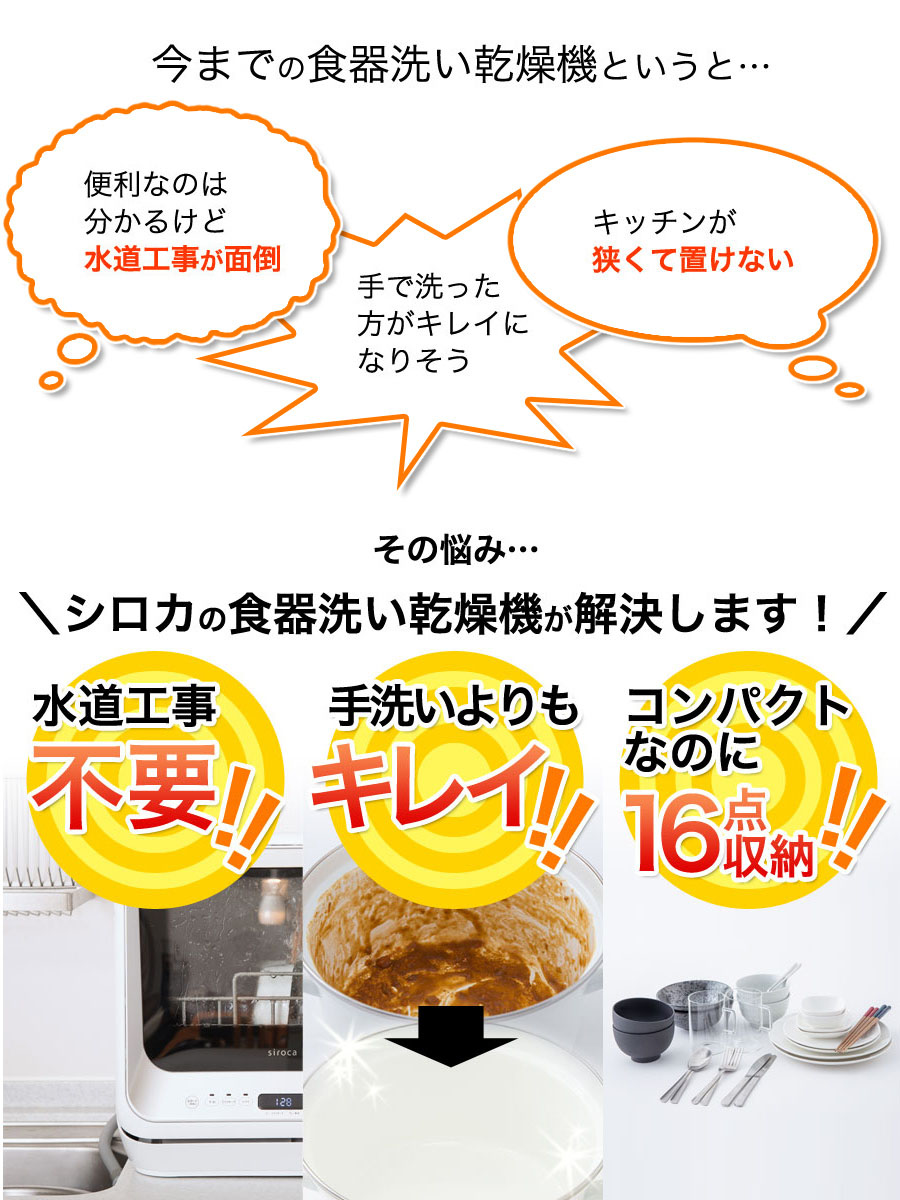 エディオンネットショップ シロカ Ssm151 食器洗い乾燥機 ホワイト シルバー