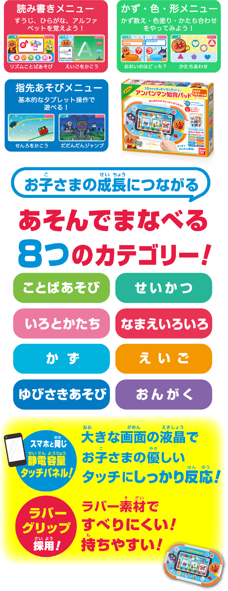 エディオンネットショップ バンダイ ﾀﾂﾁﾃﾞｶﾝﾀﾝｱﾝﾊﾟﾝﾏﾝﾁｲｸﾊﾟﾂﾄﾞ アンパンマン 1 5才からタッチでカンタン アンパンマン知育パッド