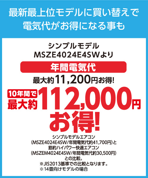 シンプルモデルより年間電気代が最大約11,200円お得！10年間で最大約112,000円お得！