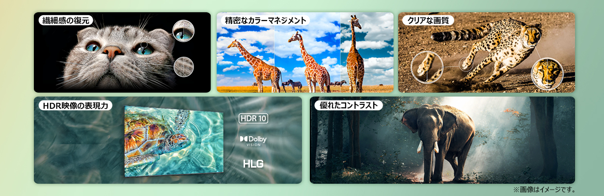 繊細感の復元、精密なカラーマネジメント、クリアな画質、HDR映像の表現力、優れたコントラスト