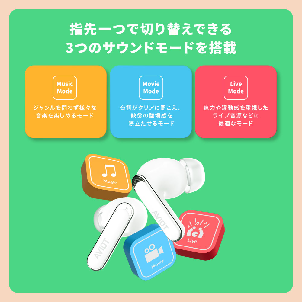指先一つで切り替えできる3つのサウンドモードを搭載