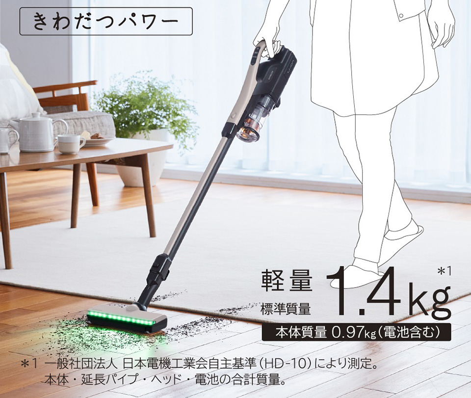 軽量なのにきわだつパワー 標準質量1.4kg 一般社団法人 日本電機工業会自主基準(HD-10)により測定。