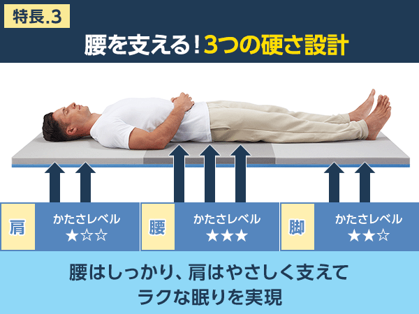 腰を支える！3つの硬さ設計
