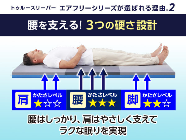 腰を支える！3つの硬さ設計