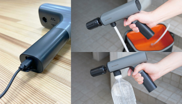 充電している、バケツから給水している、ペットボトルから給水している