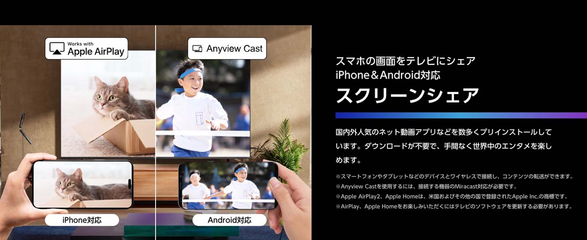 スマホの画面をテレビにシェア スクリーンシェア