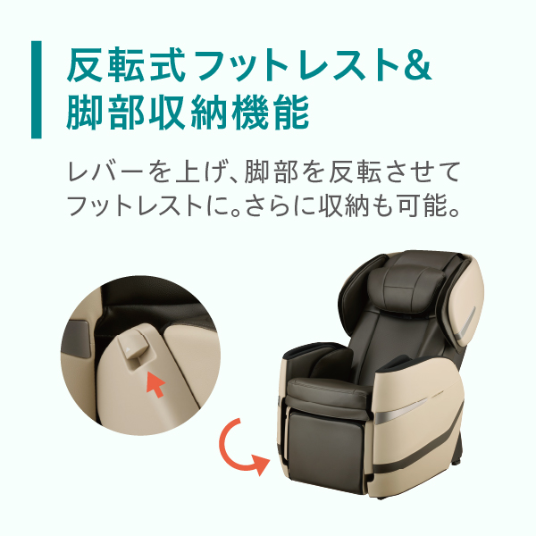 反転式フットレスト＆脚部収納機能