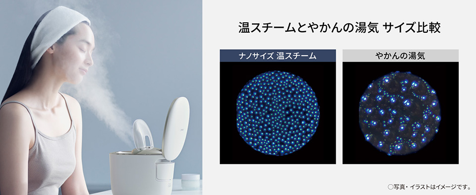 温スチームとやかんの湯気 サイズ比較