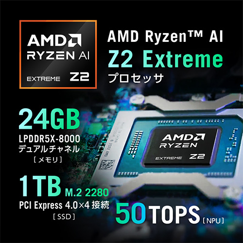 AMD Ryzen AI Z2 Extremeプロセッサを搭載 24GBメモリ 1TBストレージ