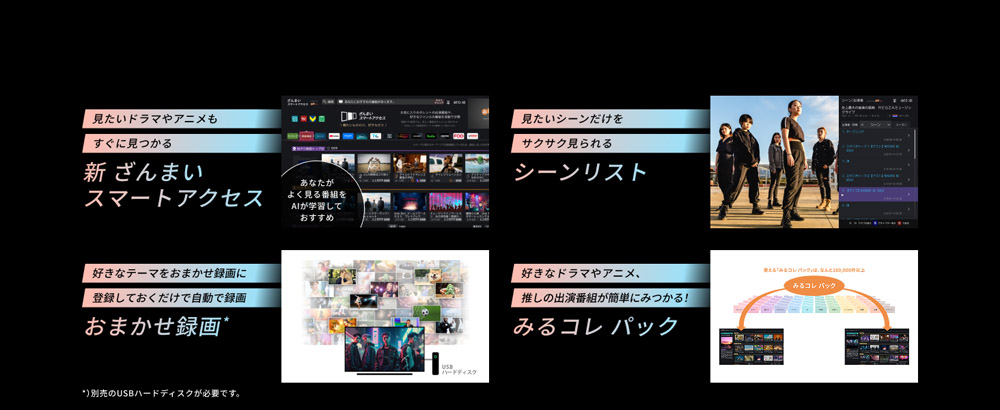 新ざんまいスマートアクセス・シーンリスト・おまかせ録画・みるコレ パック