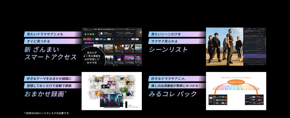 新ざんまいスマートアクセス・シーンリスト・おまかせ録画・みるコレ パック