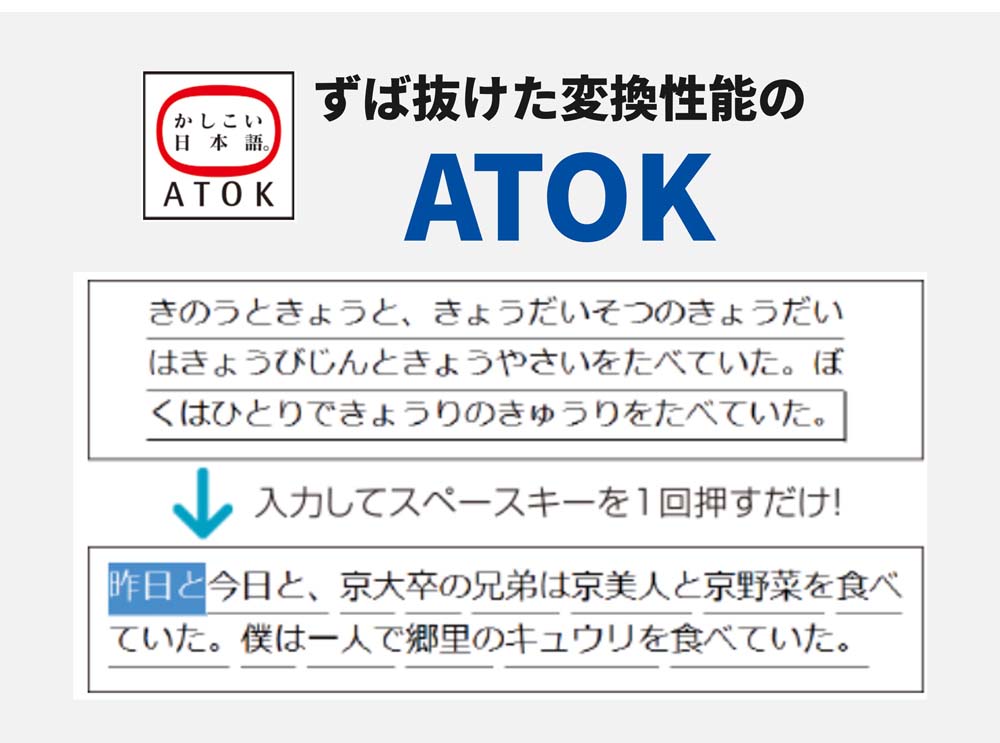 AIを採用したATOKディープコアエンジン搭載で正確かつスムーズな変換を実現