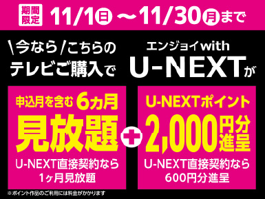 U-NEXT 期間限定キャンペーン 2026年11月30日まで