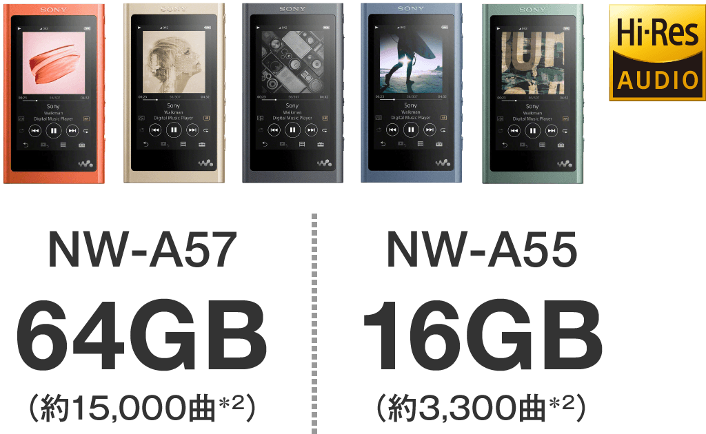 NW-A57 64GB(約15,000)/NW-A55 16GB(約3,300)