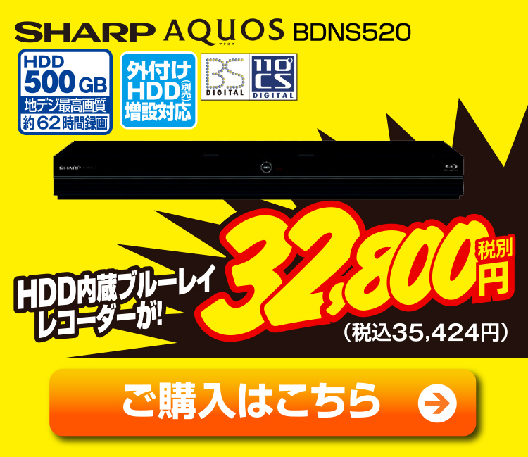 シャープ ＢＤ　／　ＤＶＤ  ５００ＧＢ以下／１ＴＵ BDNS520