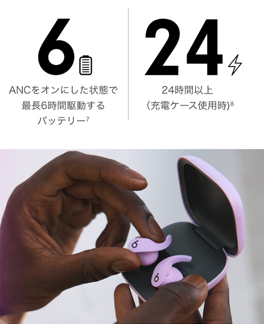 最長6時間駆動するバッテリー 充電ケース使用時24時間以上