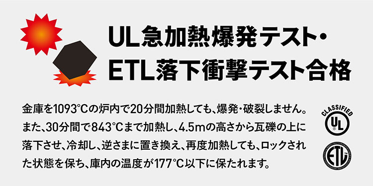 UL急加熱爆発テスト・ETL落下衝撃テスト合格