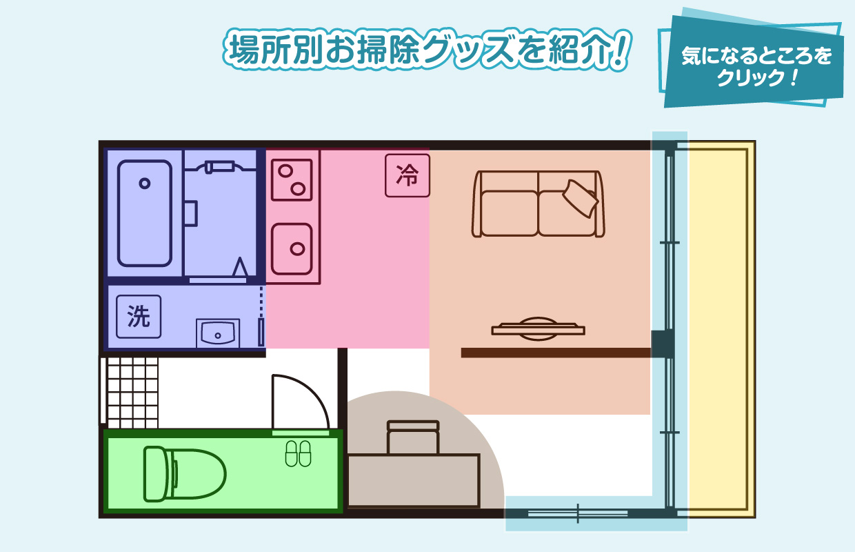 場所別お掃除グッズを紹介！ 気になるところをクリック！