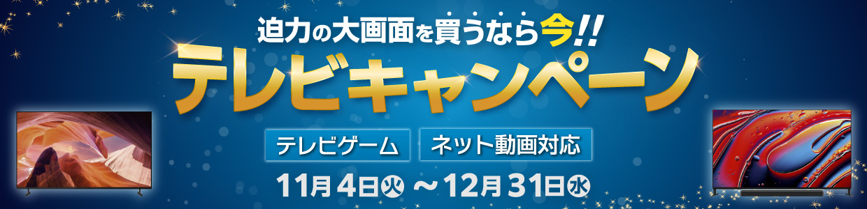 迫力の大画面を買うなら今！ テレビキャンペーン 期間 2025年11月4日火曜日10:00～12月31日水曜日23:59まで