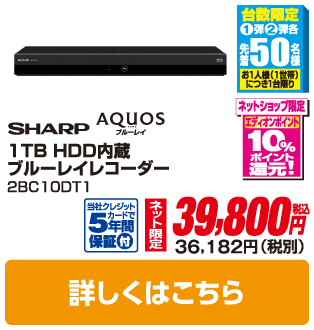 シャープ 1TB HDD内蔵ブルーレイレコーダー