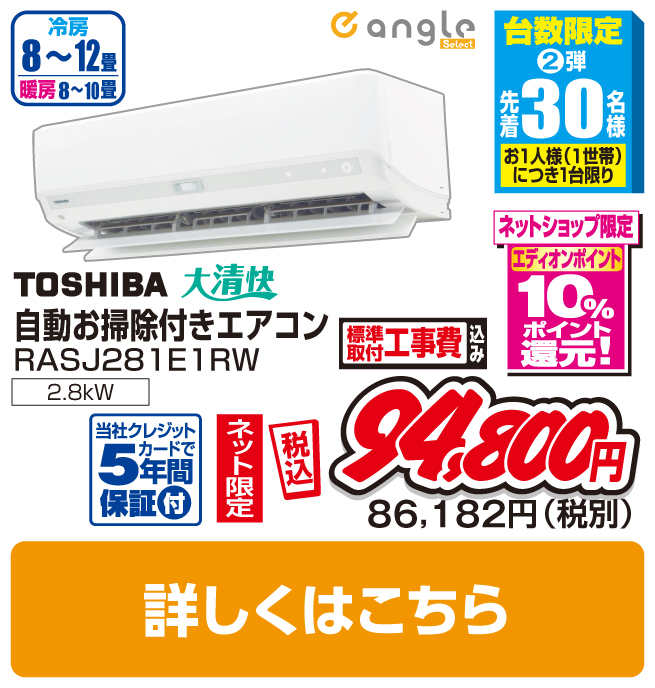 東芝 10畳向け自動お掃除付き冷暖房エアコン