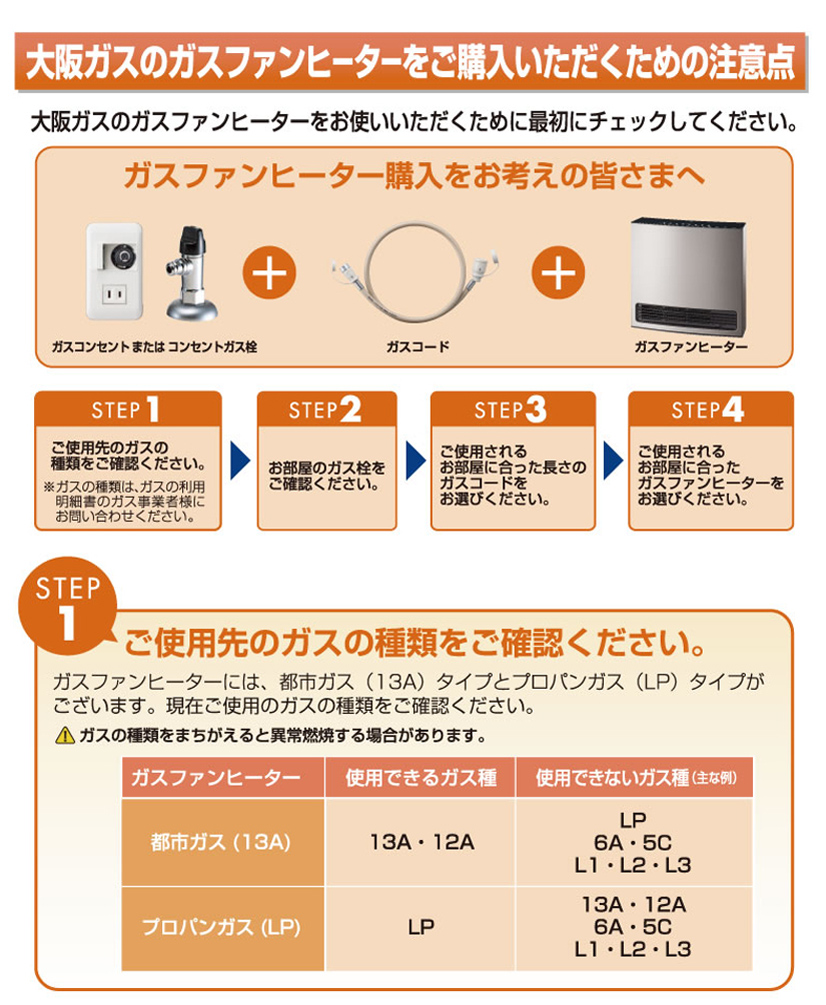 大阪ガスのファンヒーターをご購入いただくための注意点