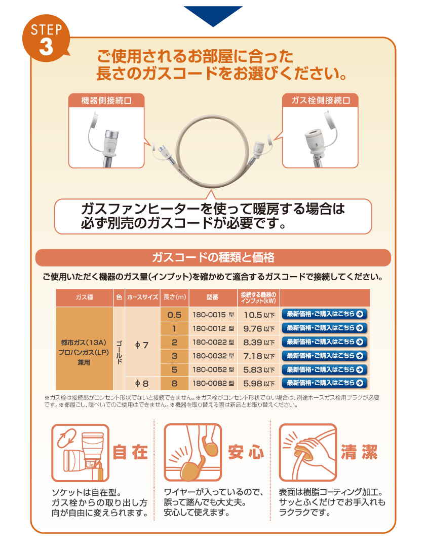 ご使用されるお部屋に合った長さのコードをお選びください