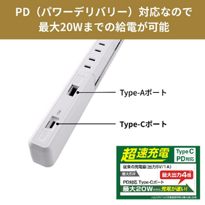 エルパ USBスリム回転タップ PD対応2m ホワイト WB-RSL4222SUCW-イメージ4