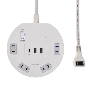 エルパ 丸形 USB集中スイッチ付きタップ PD対応 4個口3ポート 2m ホワイト WLS-RR4322BUCW-イメージ1