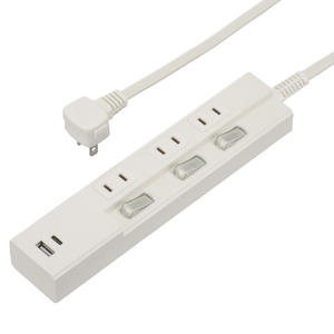 オーム電機 3個口節電タップ PD対応Type-C/Type-Aポート付き(2m) ホワイト HS-TPU32PD23-W-イメージ1