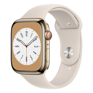 Apple Apple Watch Series 8(GPS + Cellularモデル)- 45mm ゴールドステンレススチールケースとスターライトスポーツバンド - レギュラー MNKM3J/A-イメージ1