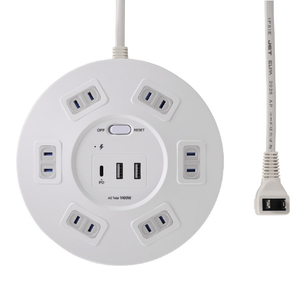 エルパ 丸形 USB集中スイッチ付きタップ PD対応 6個口3ポート 2m ホワイト WLS-RR6322BUCW-イメージ1