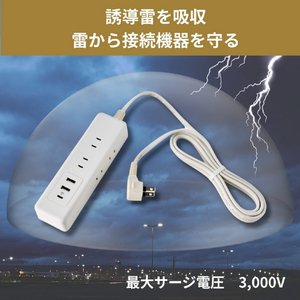 エルパ コード付きUSBタップ 6個口3ポート PD対応2m ホワイト WL-R6322SUCW-イメージ4
