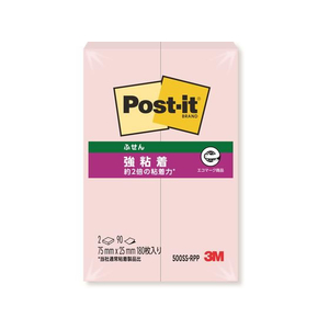 3M ポスト・イット ふせん 再生紙 強粘着 75×25mm ピンク 2冊 F891358-500SS-RPP-イメージ1
