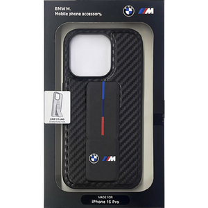 BMW iPhone 15 Pro用グリップスタンドケース ブラック BMHCP15LGSPCCK-イメージ1