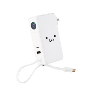 エレコム AC充電器・USB Type-Cケーブル一体モバイルバッテリー(10000mAh) しろちゃん(ホワイト×ブラック) DE-AC16-10000WF-イメージ1