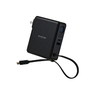 エレコム AC充電器・USB Type-Cケーブル一体モバイルバッテリー(5000mAh) ブラック DE-AC17-5000BK-イメージ1