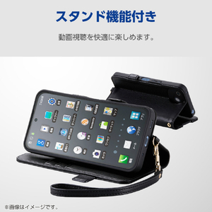 エレコム AQUOS wish6用 手帳型ケース 極限 磁石付 耐衝撃 ハンドストラップ付 ブラック PM-S261PLFY4KBK-イメージ7