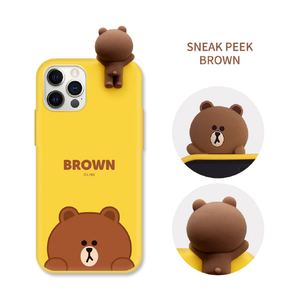LINE FRIENDS iPhone 12 mini用フィギュア付きカラーソフトケース SNEAK PEEK BROWN KCE-CSB024-イメージ16