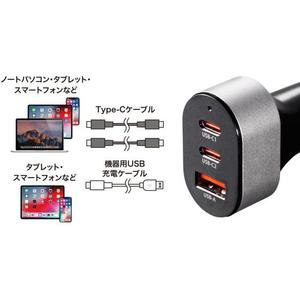 サンワサプライ USB PD対応カーチャージャー(3ポート) FCD320S-CAR-CHR83CPD-イメージ3