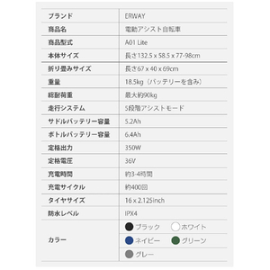 ERWAY 16型折りたたみ電動アシスト自転車 ブラック ERWAY-A01LITE-BK-イメージ5
