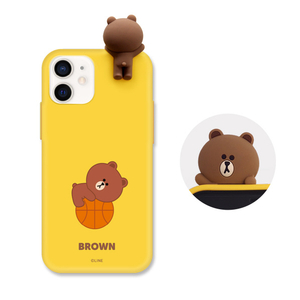 LINE FRIENDS iPhone 12 mini用フィギュア付きカラーソフトケース BASKETBALL BROWN KCE-CSB025-イメージ1