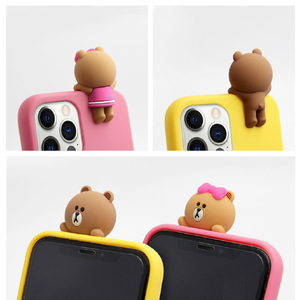 LINE FRIENDS iPhone 12 mini用フィギュア付きカラーソフトケース BASKETBALL BROWN KCE-CSB025-イメージ6