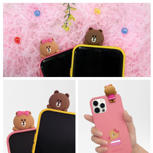 LINE FRIENDS iPhone 12 mini用フィギュア付きカラーソフトケース DRAWING BROWN KCE-CSB027-イメージ7
