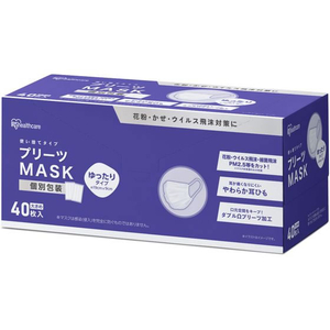 アイリスオーヤマ プリーツマスク 大きめサイズ 40枚入 ホワイト FCF859U-PK-NV40LL-イメージ1