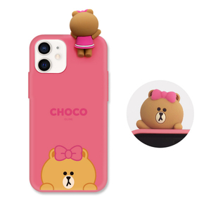 LINE FRIENDS iPhone 12 mini用フィギュア付きカラーソフトケース SNEAK PEEK CHOCO KCE-CSB029-イメージ1